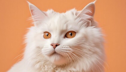 Obraz premium Close-Up Portrait of Majestic Fluffy White Cat with Amber Eyes