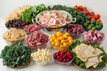 Bountiful platter of charcuterie meats, cheeses, and fresh vegetables perfect for a festive celebration