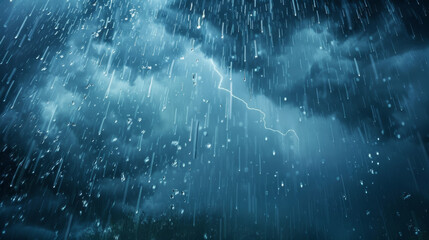 Clouds pouring rain, lightning flashing in the sky, a sign of heavy rain and the rainy season.