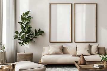 Mock up blank poster beautiful interior living room with decoration generative AI