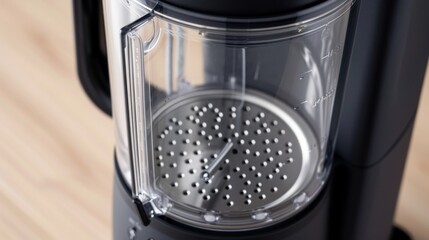 A closeup of the blenders metal base featuring a nonslip rubberized bottom and ventilation holes for efficient cooling during use.