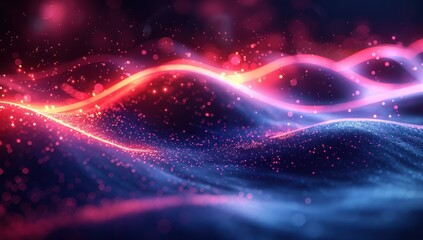 Abstract Glowing Waves in Red and Blue