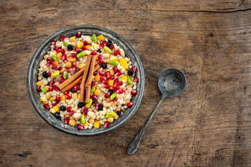 Ashure dessert with legumes and dried fruits named aşure or asure 
