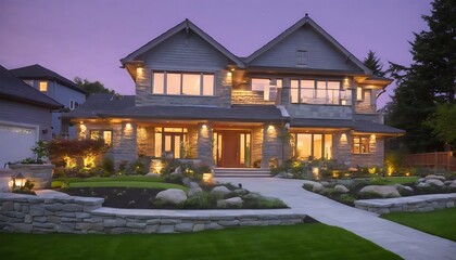 Luxurious Modern Home with Stunning Evening Landscape Lighting