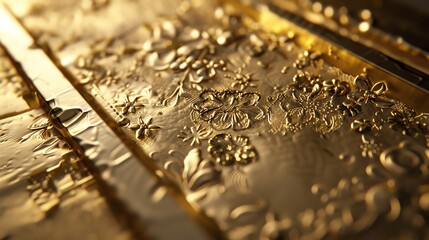 Detailed image of a gold bar with intricate surface details, representing pure wealth