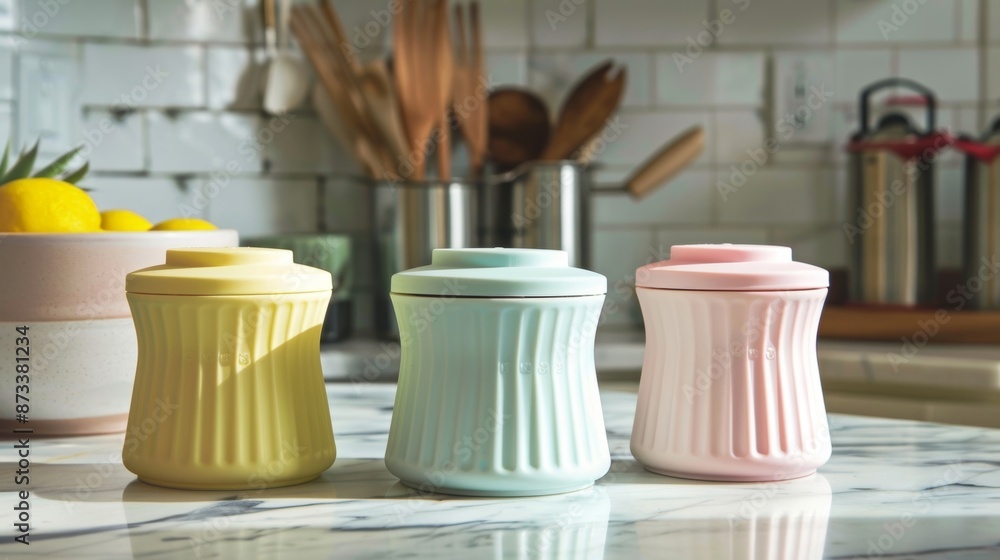 Poster a trio of different sized mini churners perfect for individual use sit side by side on a counter eac