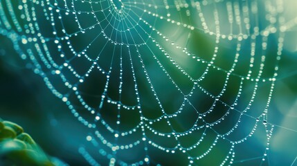 Naklejka premium Macro shot of a spider web with dew
