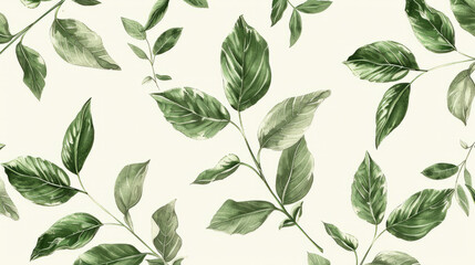 Green plant leaf leaves pattern colored pencil paint hand drawn natural illustration simple organic plants design. Botany botanical graphic art wallpaper nature background, minimal, clean design