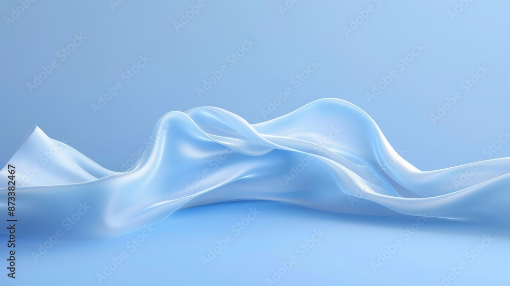 Poster abstract blue fabric drapery - a close-up of a blue fabric flowing in a wave-like pattern, showcasin