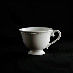 a small elegant classic white teacup on a black background