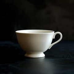 a small elegant classic white teacup on a black background
