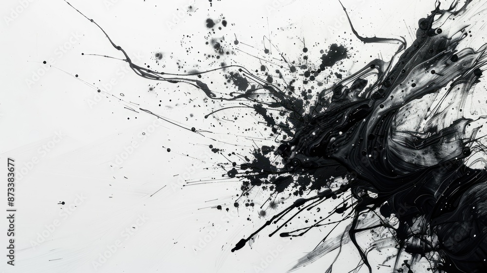 Aufkleber Abstract Black Ink Splashes on White Background - An abstract art image featuring black ink splatters on a white background, creating a dramatic and dynamic composition. - An abstract art image featur