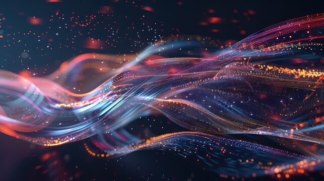 A creative digital art piece featuring a fluid blend of light trails and holographic shapes, symbolizing the evolving nature of artificial intelligence.