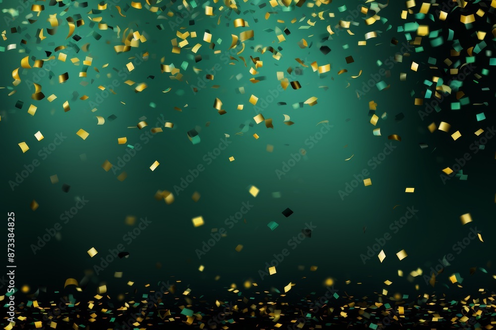 Poster bright green backdrop adorned with yellow confetti, offering a generous area for adding custom text