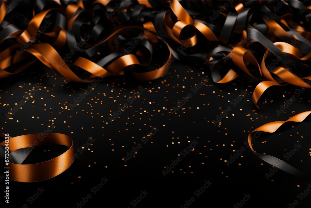 Poster charcoal backdrop with scattered orange confetti and ample space for personalized text placement