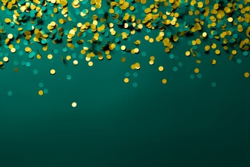 Green and yellow confetti on green background with space for text, perfect for creative messages