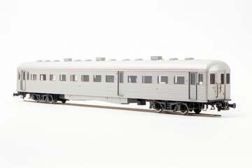 Fototapeta premium Isolated side view of railway passenger car on white background for optimal search relevance