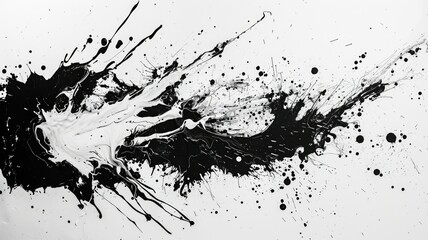 Naklejka premium Abstract Black and White Ink Splash - A dramatic black and white ink splash with a fluid design on a white background. - A dramatic black and white ink splash with a fluid design on a white background