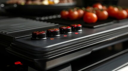 The precise temperature control buttons on a digital griddle allowing for exact heat adjustments for different types of food.