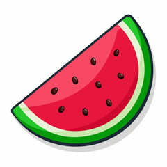 Vector Minimalistic Illustration of Watermelon Slice Isolated on White Background. Summer Juicy Delights.