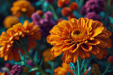 psychedelic a Marigold flower. DMT art style