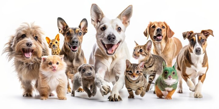 Group of Dogs and Cats Running Towards the Camera - Studio Shoot - Powered by Adobe