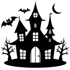 Halloween house  vector silhouette on white background