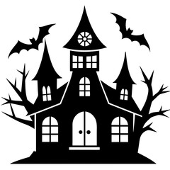 Halloween house  vector silhouette on white background
