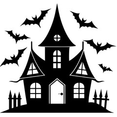 Halloween house  vector silhouette on white background