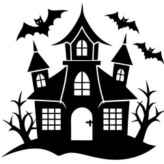 Halloween house  vector silhouette on white background