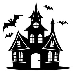 Halloween house  vector silhouette on white background