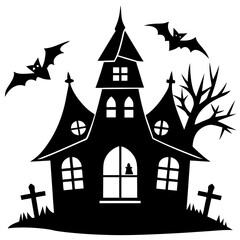 Halloween house  vector silhouette on white background
