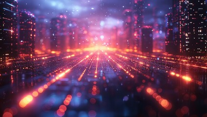 Obraz premium Digital Cityscape with Glowing Lights
