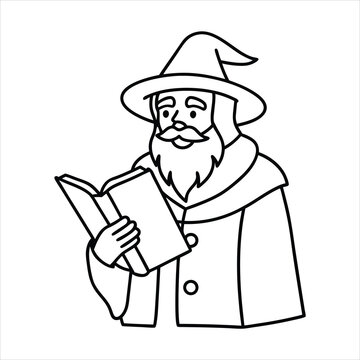 recommend clip art: old wizard holding a magic book line art vector