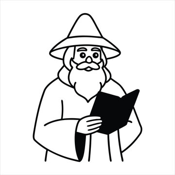 recommend clip art: old wizard holding a magic book line art vector