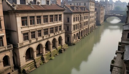 Naklejka premium Antique buildings and river is flowing between the buildings