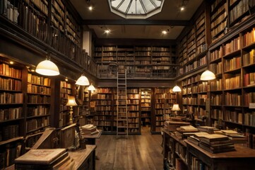Vintage Bookstore:
Style: Nostalgic interior photo
Main Object: Book lover browsing shelves