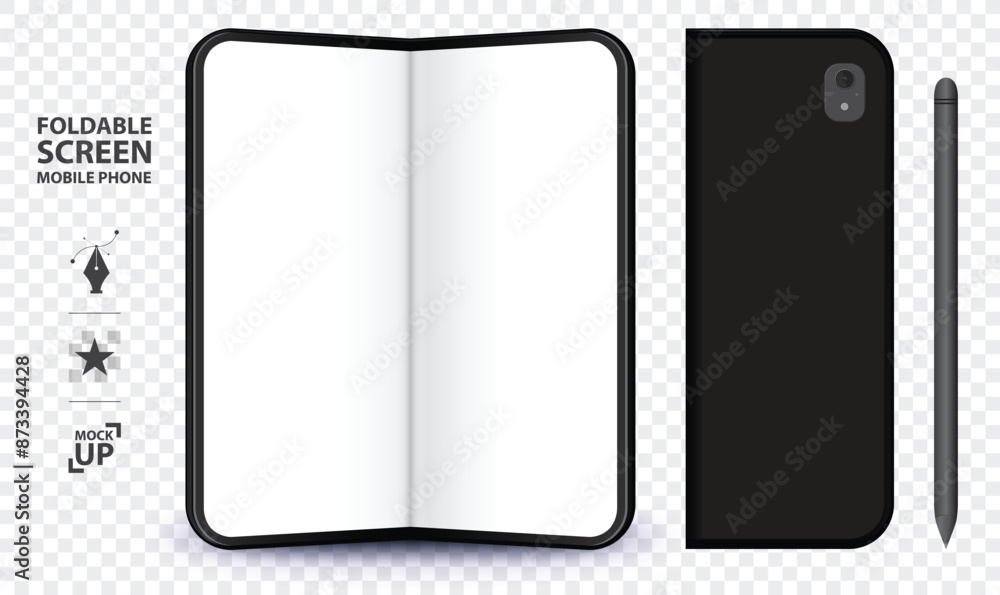 Canvas Prints foldable mobile phone screen vector illustration. open and closed smartphone mockup with digital dra