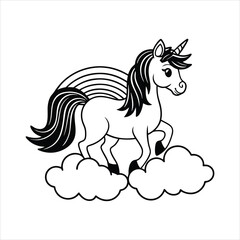 rainbow unicorn on clouds vector