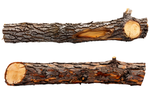 Stack of firewood, wood log bark cut isolated on transparent background cutout. png file for graphic resources