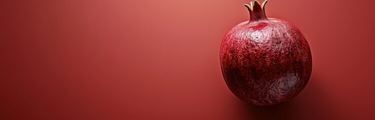 Single Red Pomegranate on a Maroon Background