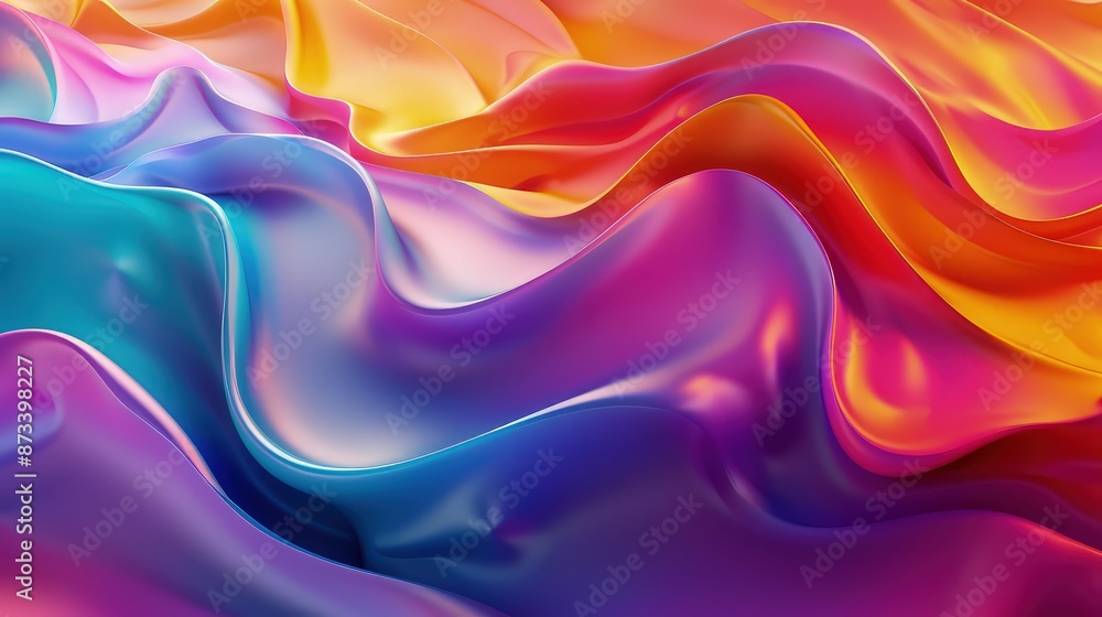 Poster a 3d abstract banner with waves of vibrant colors blending in a fluid gradient, mimicking the flow o
