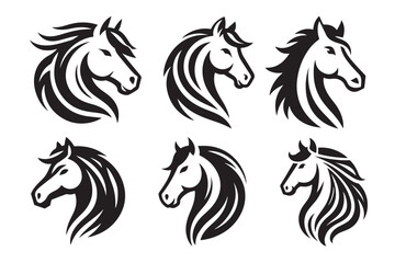 set of black and white horses