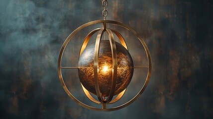 Hanging pendant light with intricate design in a dark setting