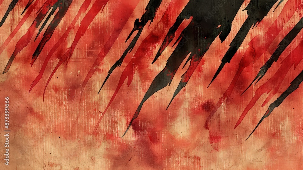 Poster a dynamic abstract watercolor background featuring sharp streaks of red and black, resembling the ap