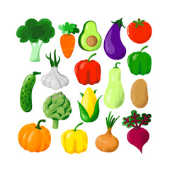 Sat of vegetables in cartoon style. Collectible farm product