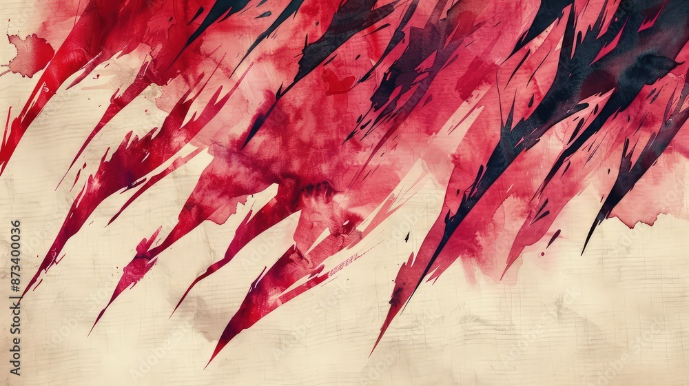 Poster a dynamic abstract watercolor background featuring sharp streaks of red and black, resembling the ap