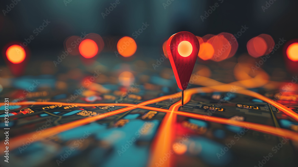 Poster digital gps location on the map with pin route path concept design