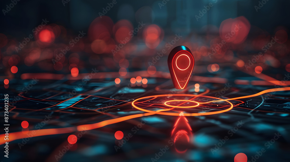 Poster digital gps location on the map with pin route path concept design