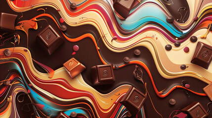 Liquid abstract background with chocolate candies
